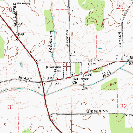 Topographic Map of Riverview Cemetery, IN