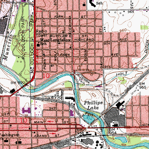 Topographic Map of Riverview Park, IN