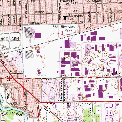 Topographic Map of Riverview Park, IN