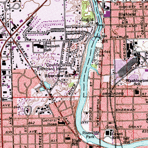 Topographic Map of Riverview Elementary School, IN