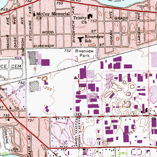 Topographic Map of Riverview Elementary School, IN