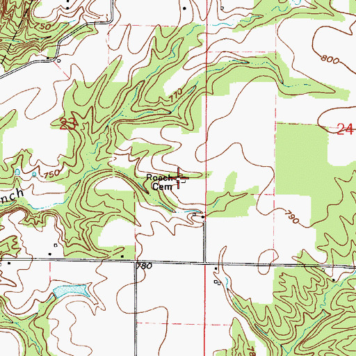 Topographic Map of Roach Cemetery, IN