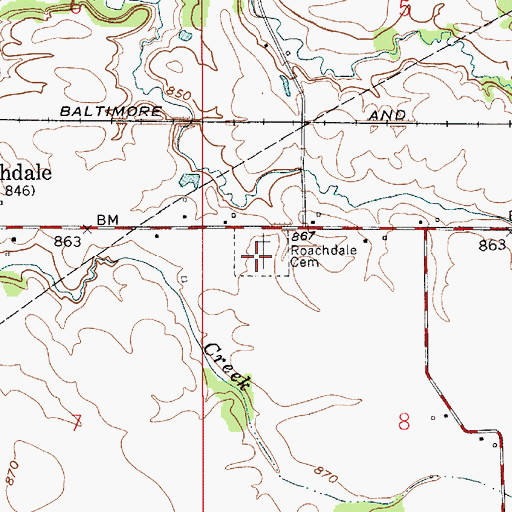 Topographic Map of Roachdale Cemetery, IN
