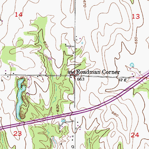 Topographic Map of Roadman Corner, IN