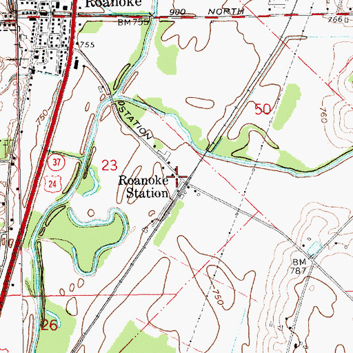 Topographic Map of Roanoke Station, IN