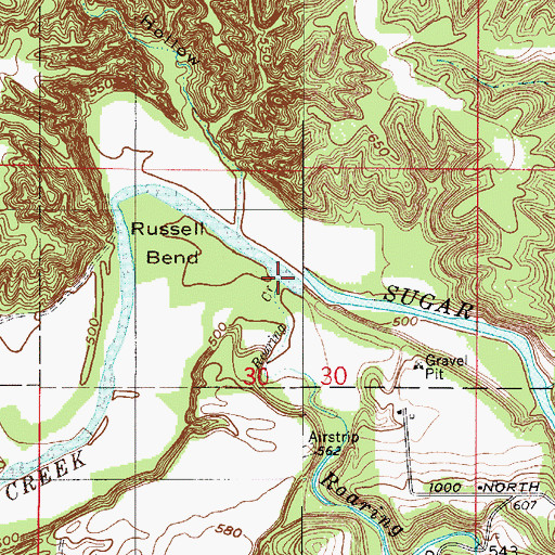 Topographic Map of Roaring Creek, IN