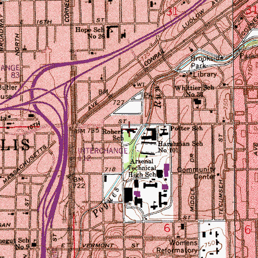 Topographic Map of James E Roberts Special School, IN