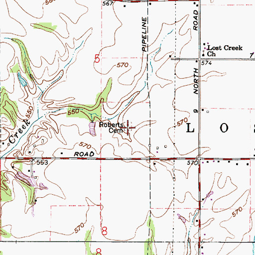 Topographic Map of Roberts Cemetery, IN