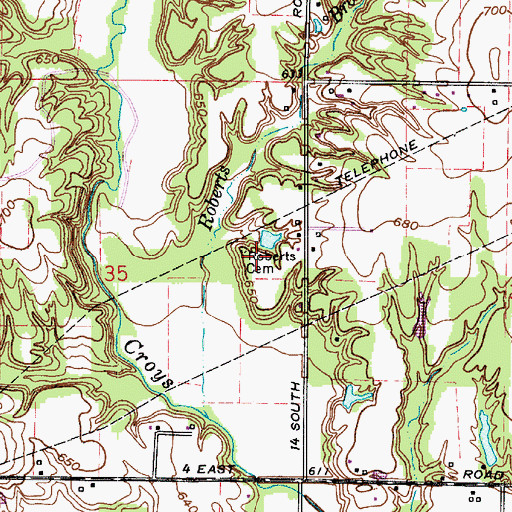 Topographic Map of Roberts Cemetery, IN