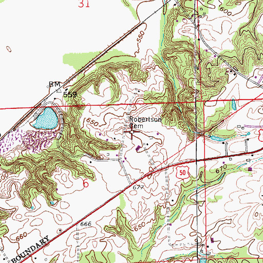 Topographic Map of Robertson Cemetery, IN