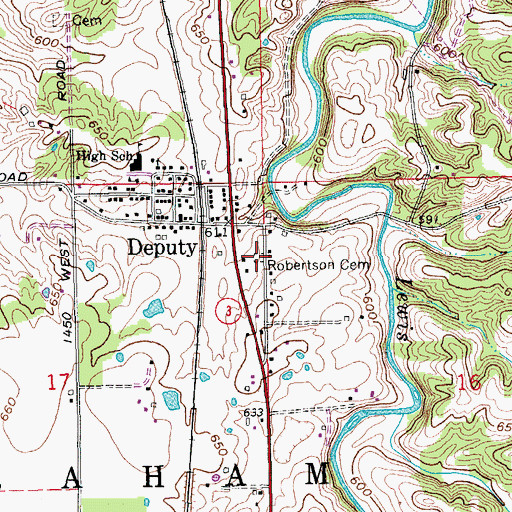 Topographic Map of Robertson Cemetery, IN