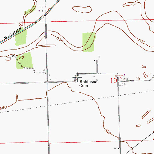 Topographic Map of Robinson Cemetery, IN