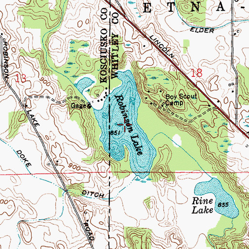 Topographic Map of Robinson Lake, IN