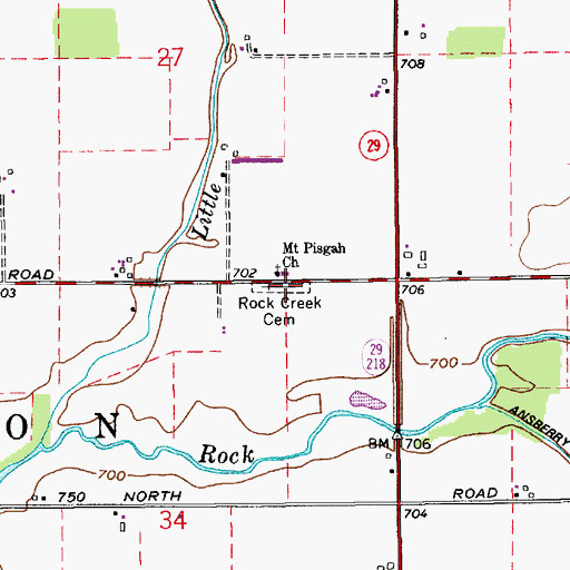 Topographic Map of Rock Creek Cemetery, IN
