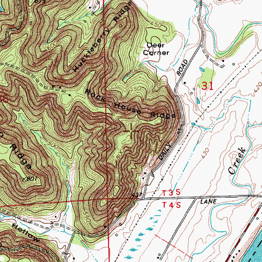 Topographic Map of Rock House Ridge, IN