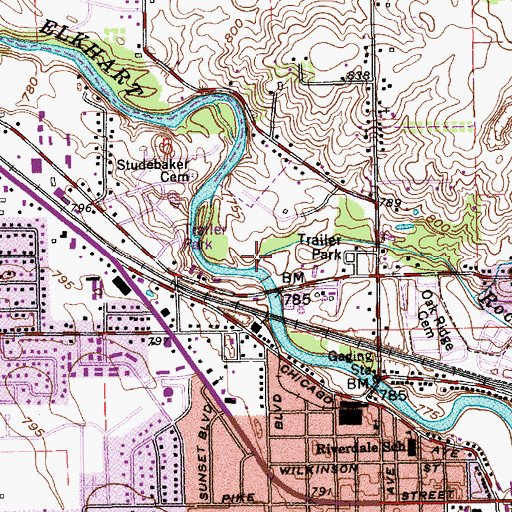 Topographic Map of Rock Run Creek, IN