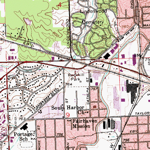 Topographic Map of Rockhill Park, IN