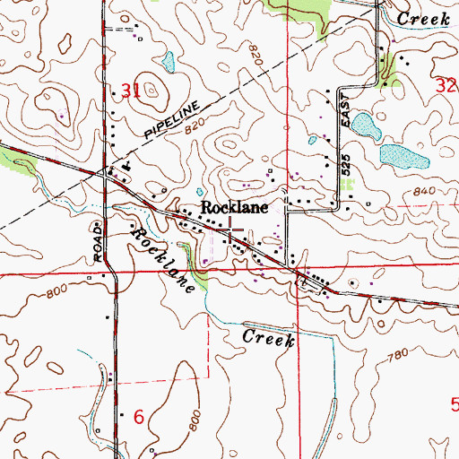 Topographic Map of Rocklane, IN