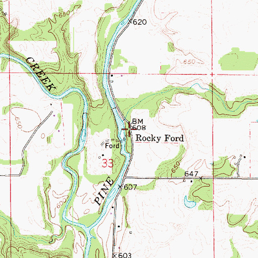 Topographic Map of Rocky Ford, IN