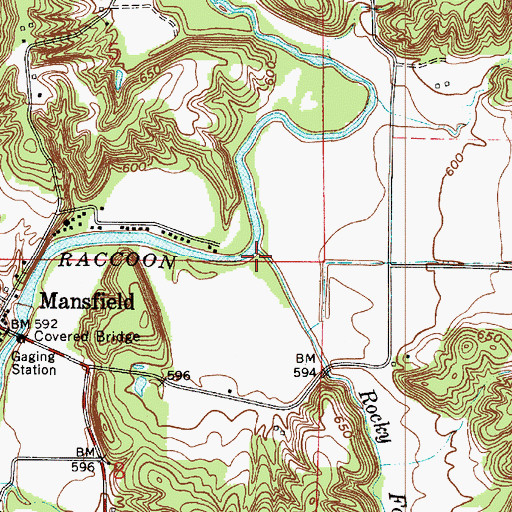 Topographic Map of Rocky Fork Creek, IN