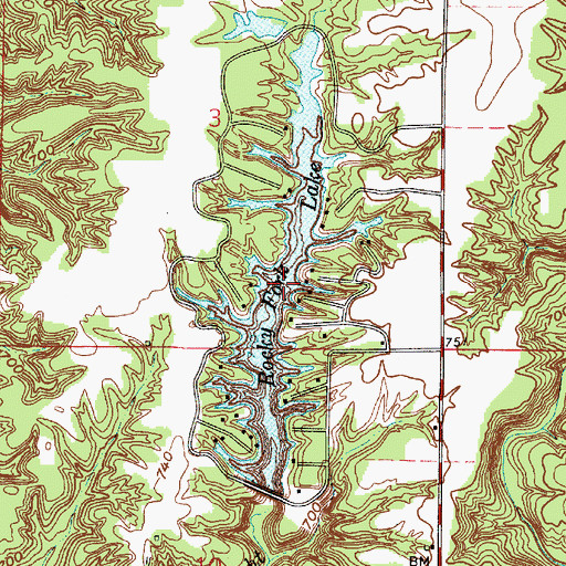 Topographic Map of Rocky Fork Lake, IN