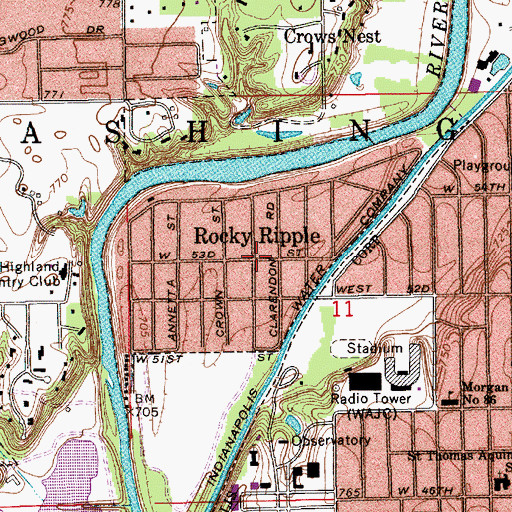Topographic Map of Rocky Ripple, IN