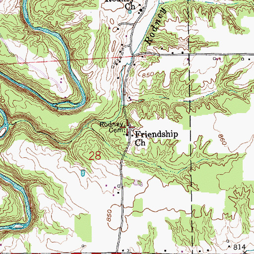 Topographic Map of Rodney Cemetery, IN