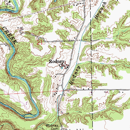 Topographic Map of Rodney Church, IN