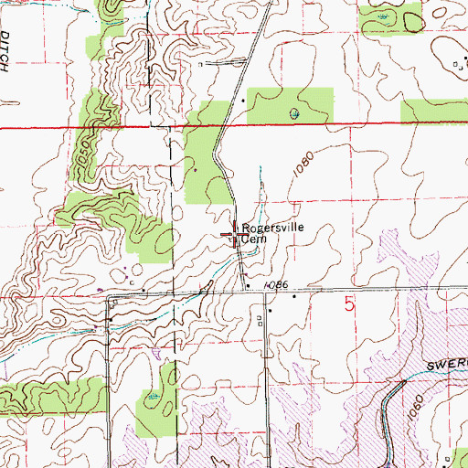 Topographic Map of Rogersville Cemetery, IN