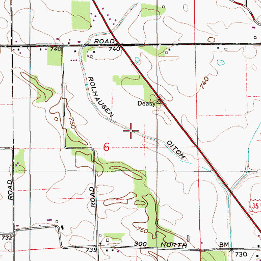 Topographic Map of Rolhausen Ditch, IN