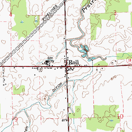Topographic Map of Roll, IN