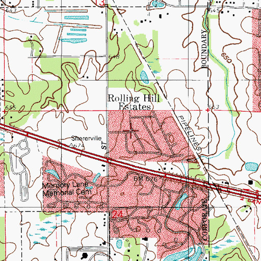 Topographic Map of Rolling Hill Estates, IN