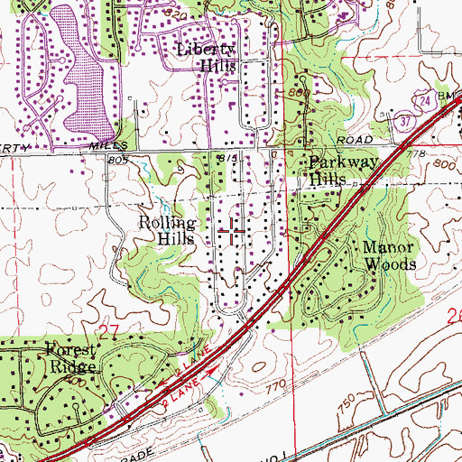 Topographic Map of Rolling Hills, IN