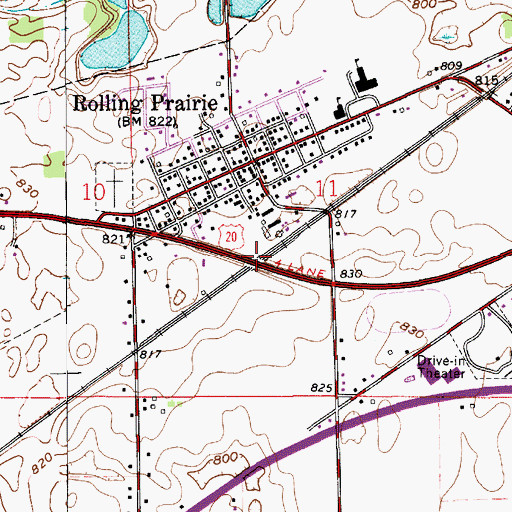 Topographic Map of Rolling Prairie, IN