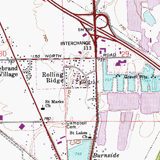 Topographic Map of Rolling Ridge, IN