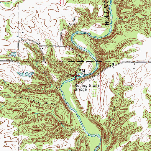 Topographic Map of Rolling Stone Bridge, IN