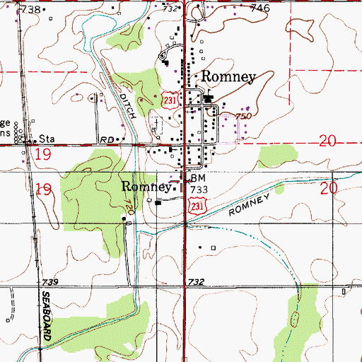 Topographic Map of Romney, IN