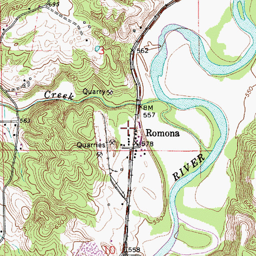 Topographic Map of Romona, IN