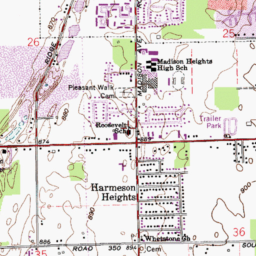 Topographic Map of Roosevelt School, IN