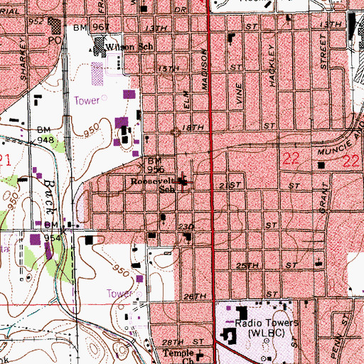 Topographic Map of Roosevelt School, IN