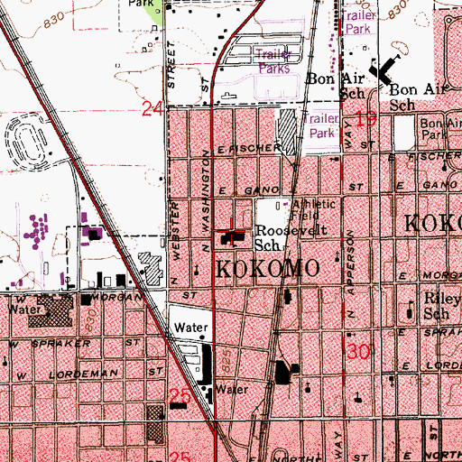 Topographic Map of Roosevelt Elementary School, IN