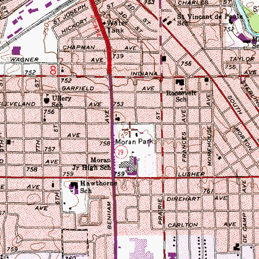 Topographic Map of Roosevelt Elementary School, IN
