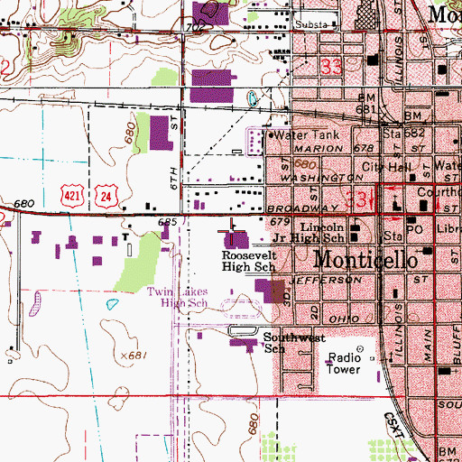 Topographic Map of Roosevelt Junior High School, IN