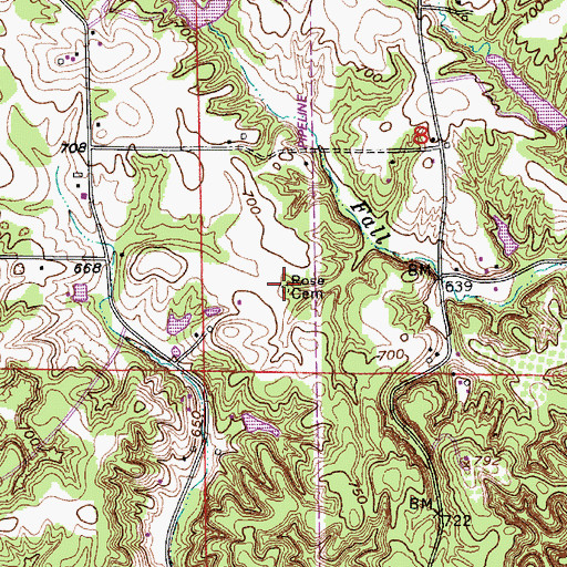 Topographic Map of Rose Cemetery, IN