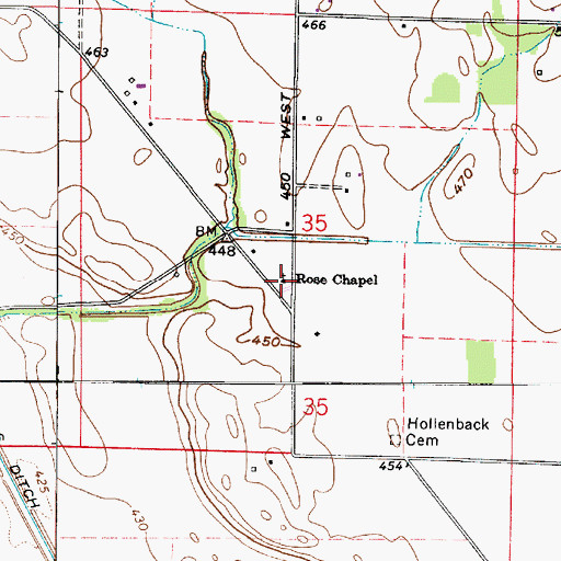 Topographic Map of Rose Chapel, IN