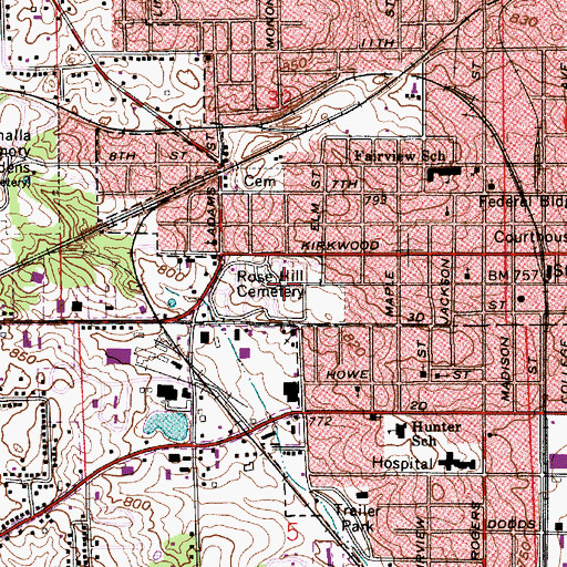 Topographic Map of Rose Hill Cemetery, IN