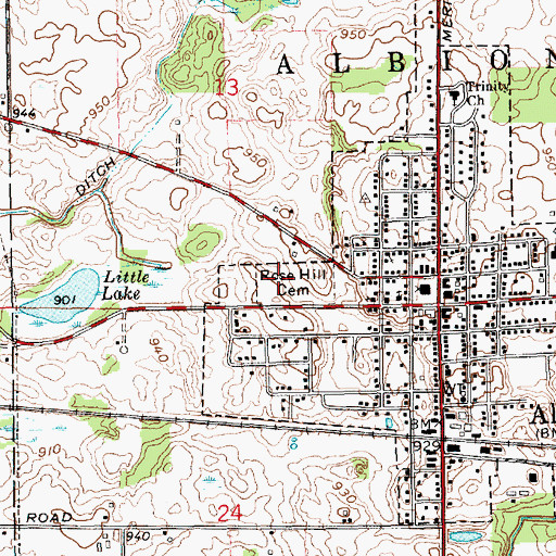 Topographic Map of Rose Hill Cemetery, IN