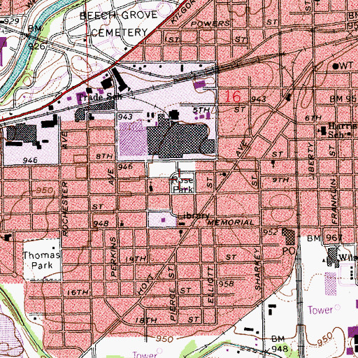 Topographic Map of Rose Park, IN