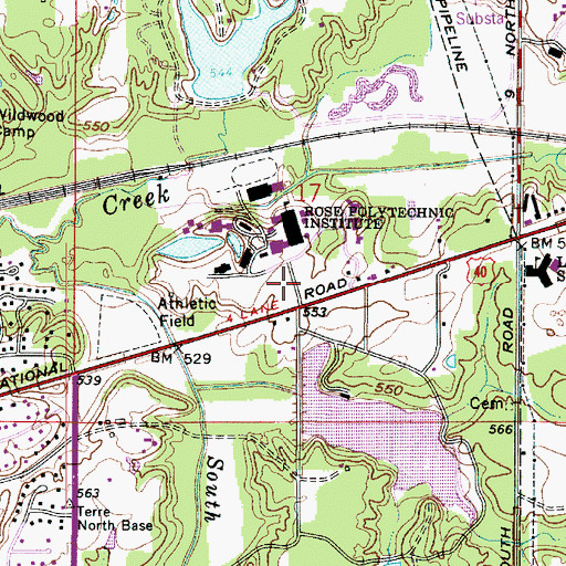 Topographic Map of Rose Polytechnic Institute, IN