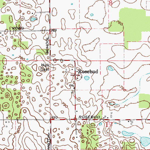 Topographic Map of Rosebud, IN